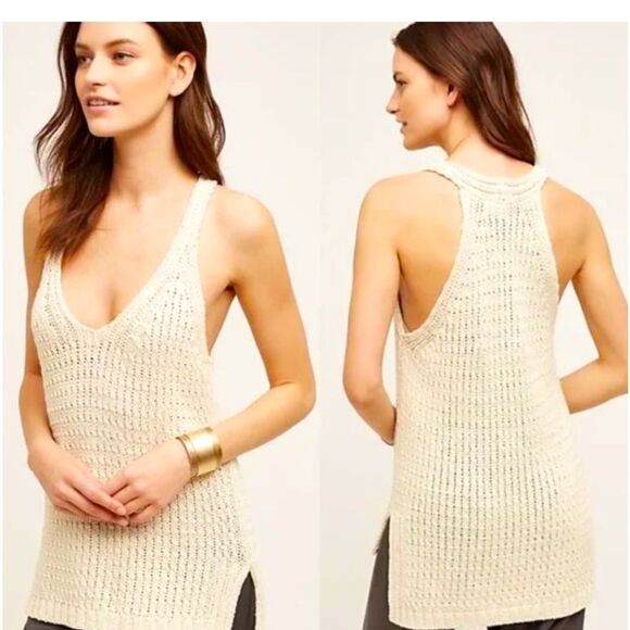 Anthropologie Moth Sunidra Tank Crochet Ivory Cream Sleeveless Tank Sz XXS - Picture 1 of 10
